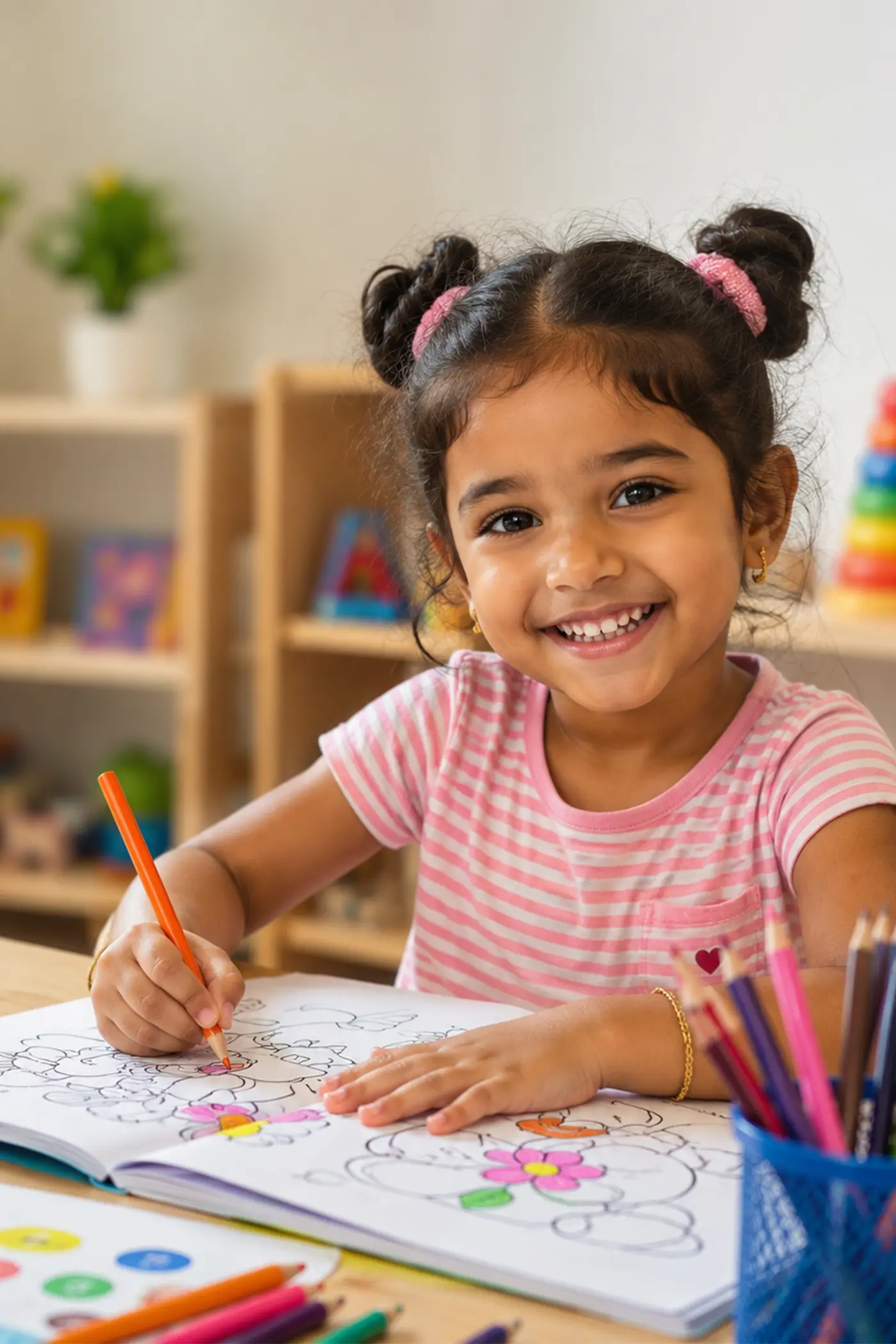 Children painting together around a classroom table